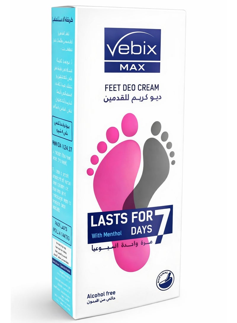Vebix Max Feet Deo Cream with Menthol – Long-Lasting Foot Odor Protection (7 Days, Alcohol Free)
